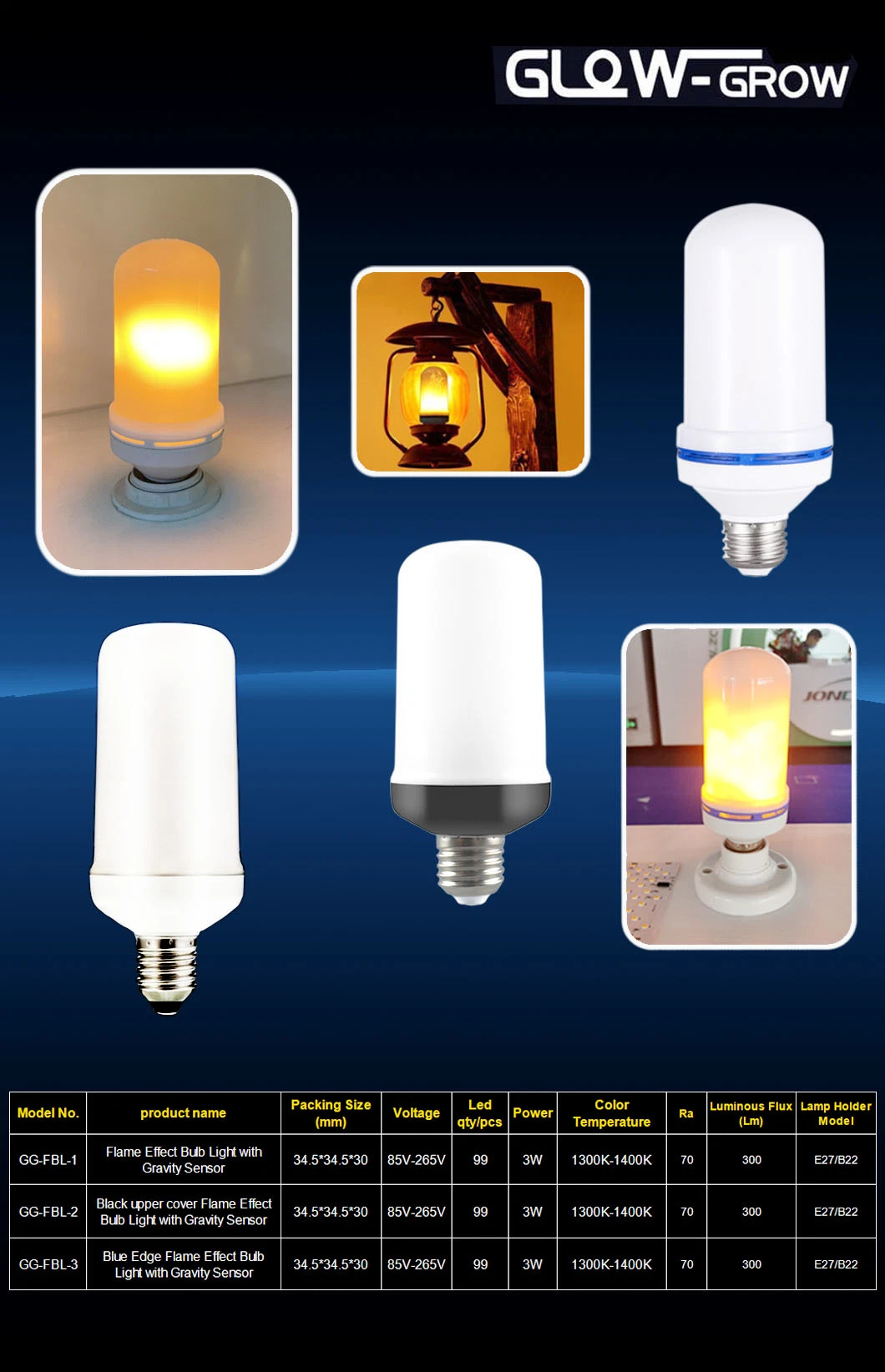 E27 Black Upper Cover Flicker Flame Bulb Light with Gravity Sensor for Home Depot