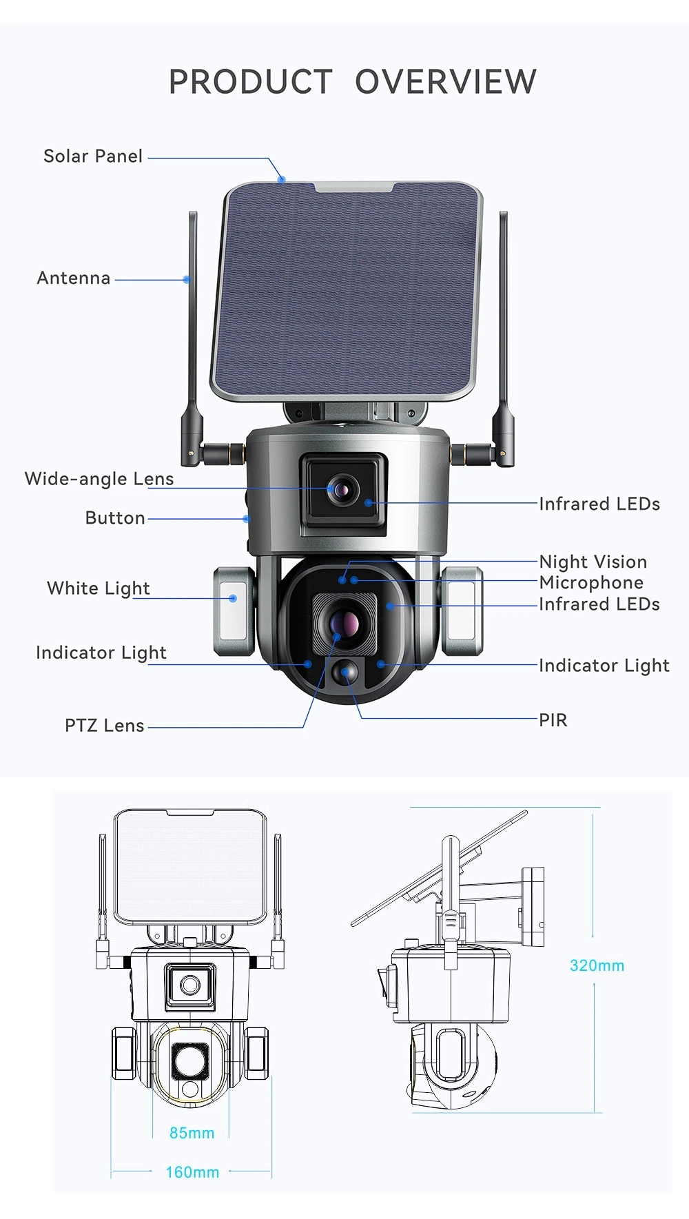 8MP 4G 4K HD 10X Zoom Wireless Outdoor Solar Powered Security IP Human Track 8MP Dual Lens CCTV 4G Solar PTZ Camera