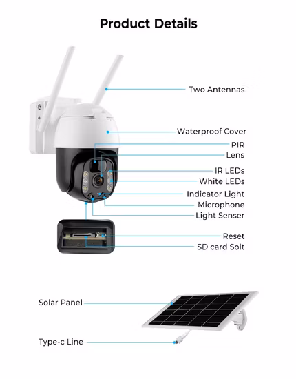 Waterproof 1080P Solar Battery Powered Wireless 4G/WiFi IP Security PTZ Camera
